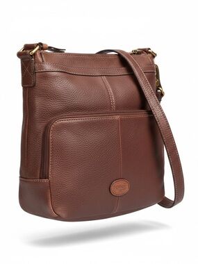 Fossil Morgan Traveler Brown Pebbled Leather Adjustable Strap Crossbody Bag